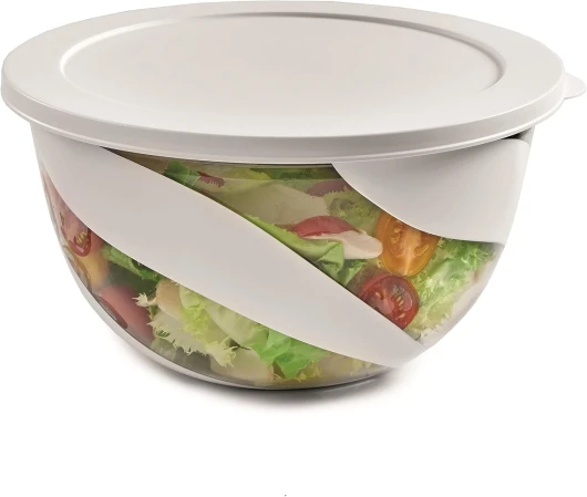 Saladier de couleur blanche, Saladier avec couvercle de 5 litres, Bol de mélange, Fabriqué en Italie