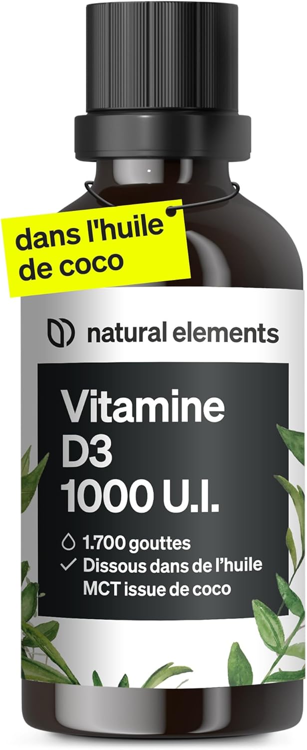 Vitamine D3 – 1000 U.I - Vitamine D par goutte – 50 ml (1700 gouttes) – enhuile TCM de noix de coco – fortement dosée, liquide