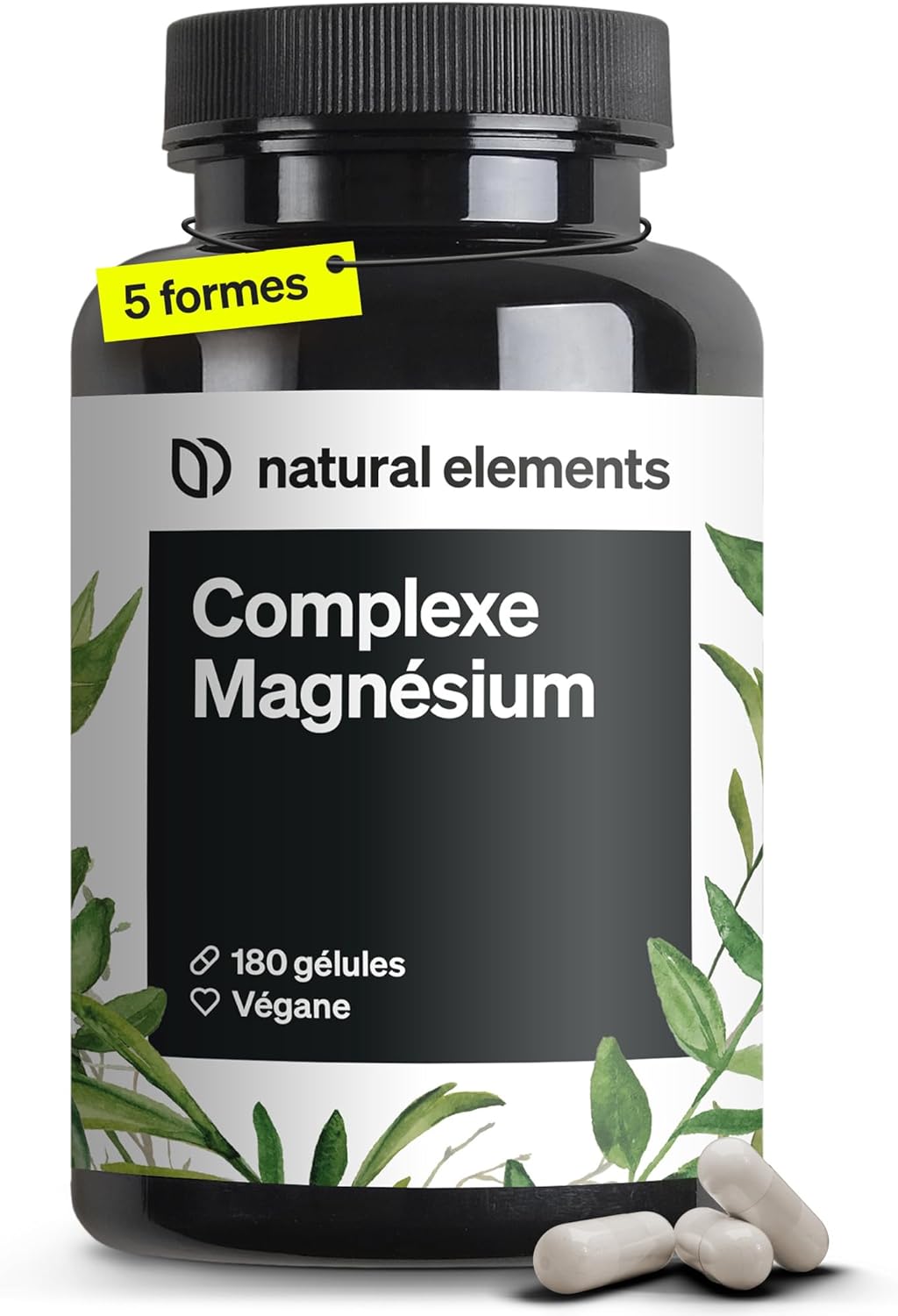 Complexe Magnésium – premium Constitué de cinq composés de haute qualité – 200mg de magnésium élémentaire par dose journalière – contrôlé en laboratoire, végane, hautement dosé