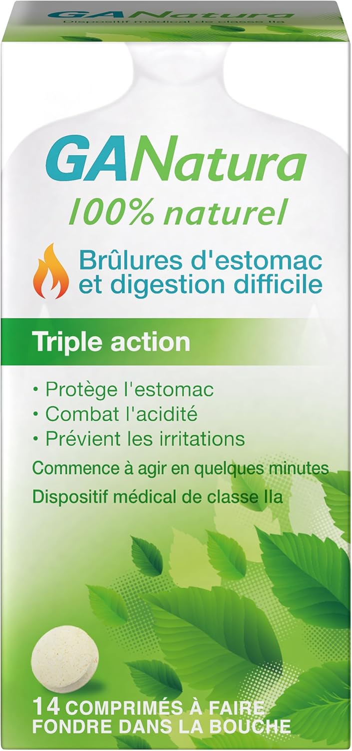 GANatura - 100% Naturel - Brûlures d'estomac et digestion difficile - 14 Comprimés Blanc 14