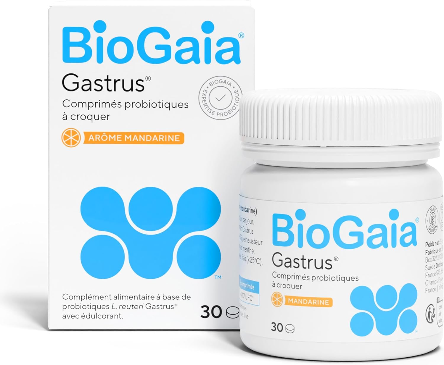 BioGaia Gastrus® Comprimés Probiotiques à Croquer - Équilibre de la Flore Intestinale - Complément Alimentaire - Contient le L - Reuteri Gastrus® - Arôme Mandarine – 30 Comprimés
