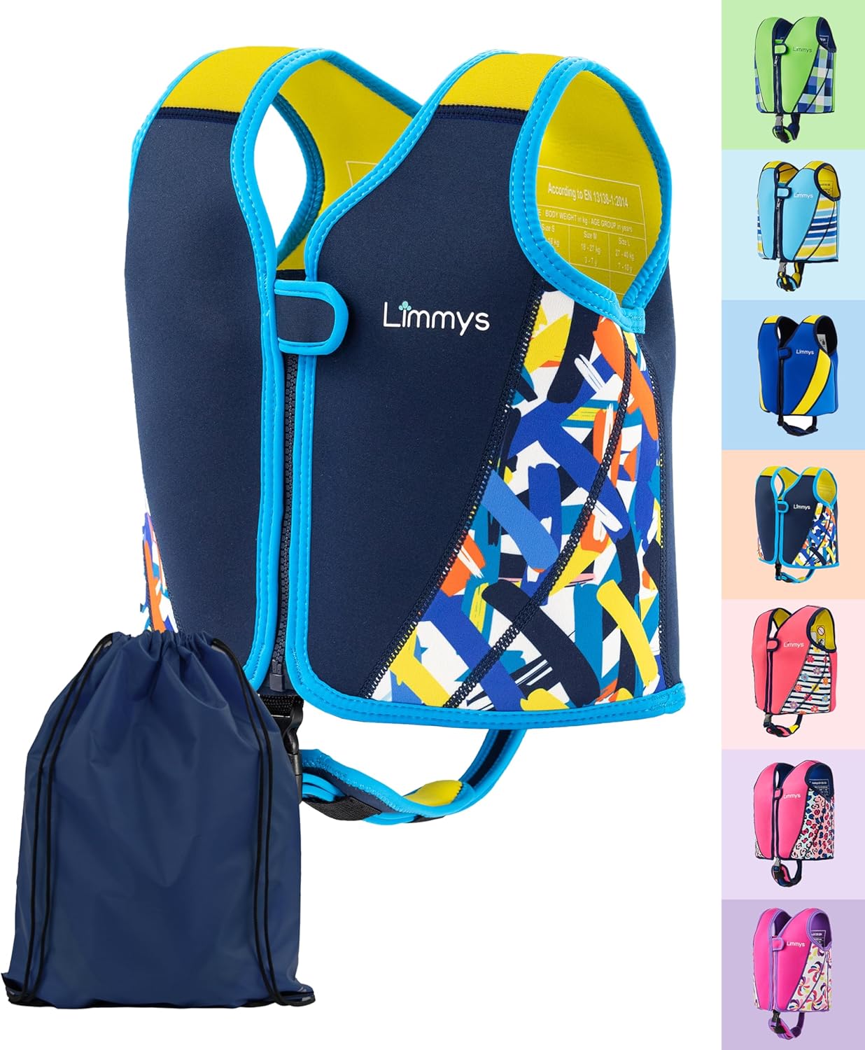 Gilet Natation Enfant Premium – Gilet Piscine Enfant Moderne pour Filles, Garçons et Tout-Petits – Sac de Rangement Inclus L Bleu marine