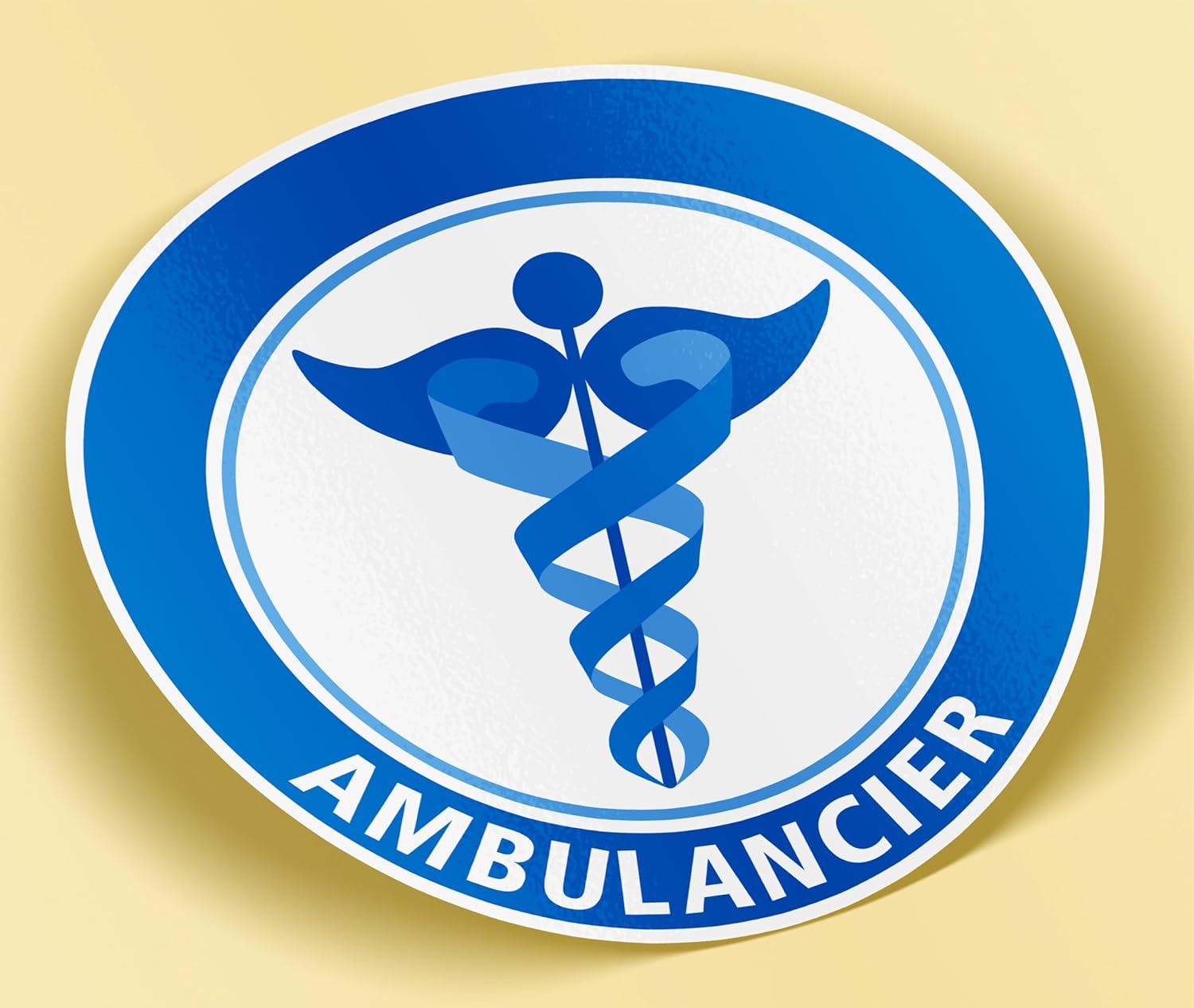 ® - Sticker/Autocollant - Vignette Caducée Rond Ambulancier - Type de Pose Vitrophanie* (S'applique sur Le Pare-Brise à l'intérieur du véhicule)