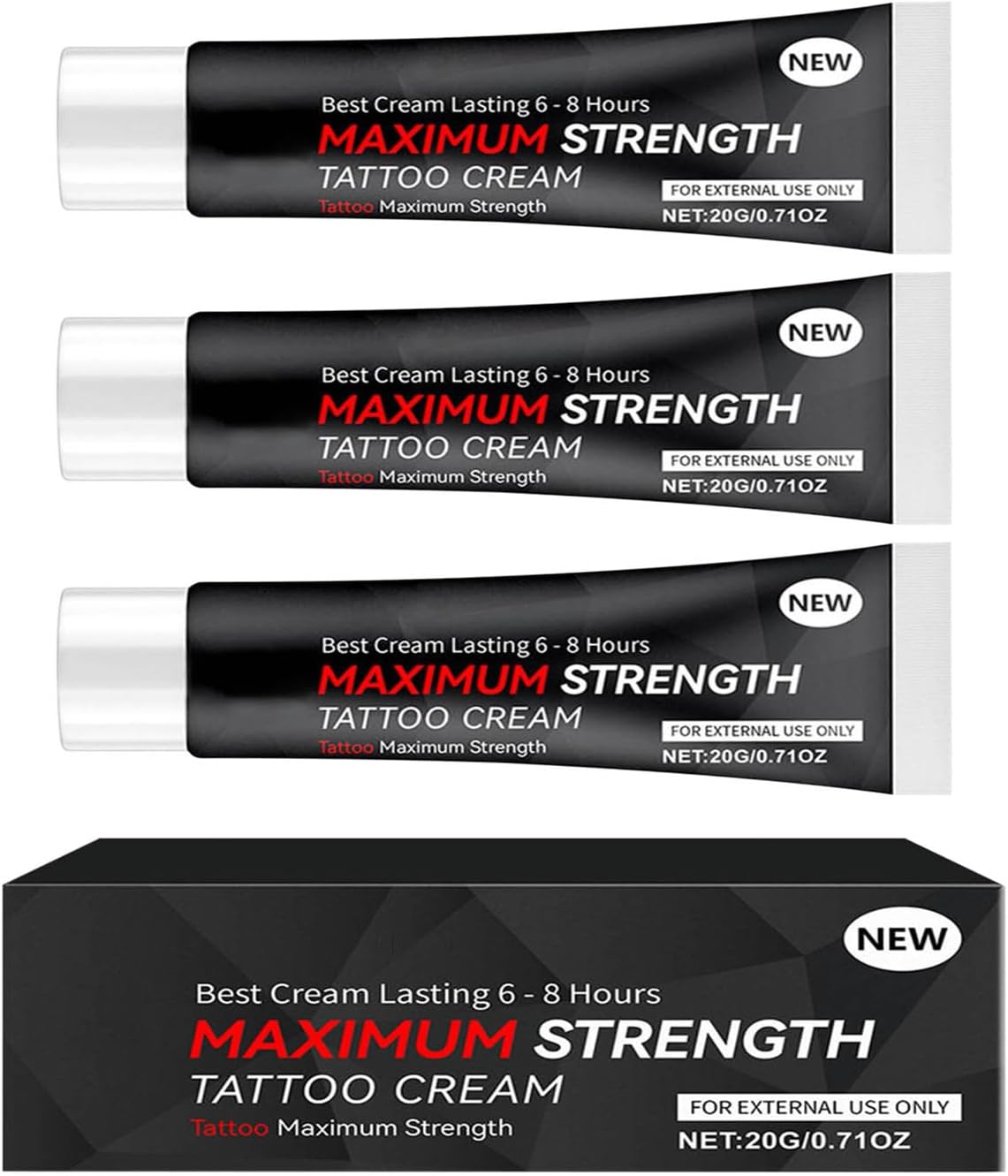 Tatouage Numibing Cream Gel 10g,jusqu'à 6 heures supplémentaires pour les tatouages,les soins nourrissants et apaisants de la peau,apaisement de la peau Soins,faciles à appliquer (3PC)