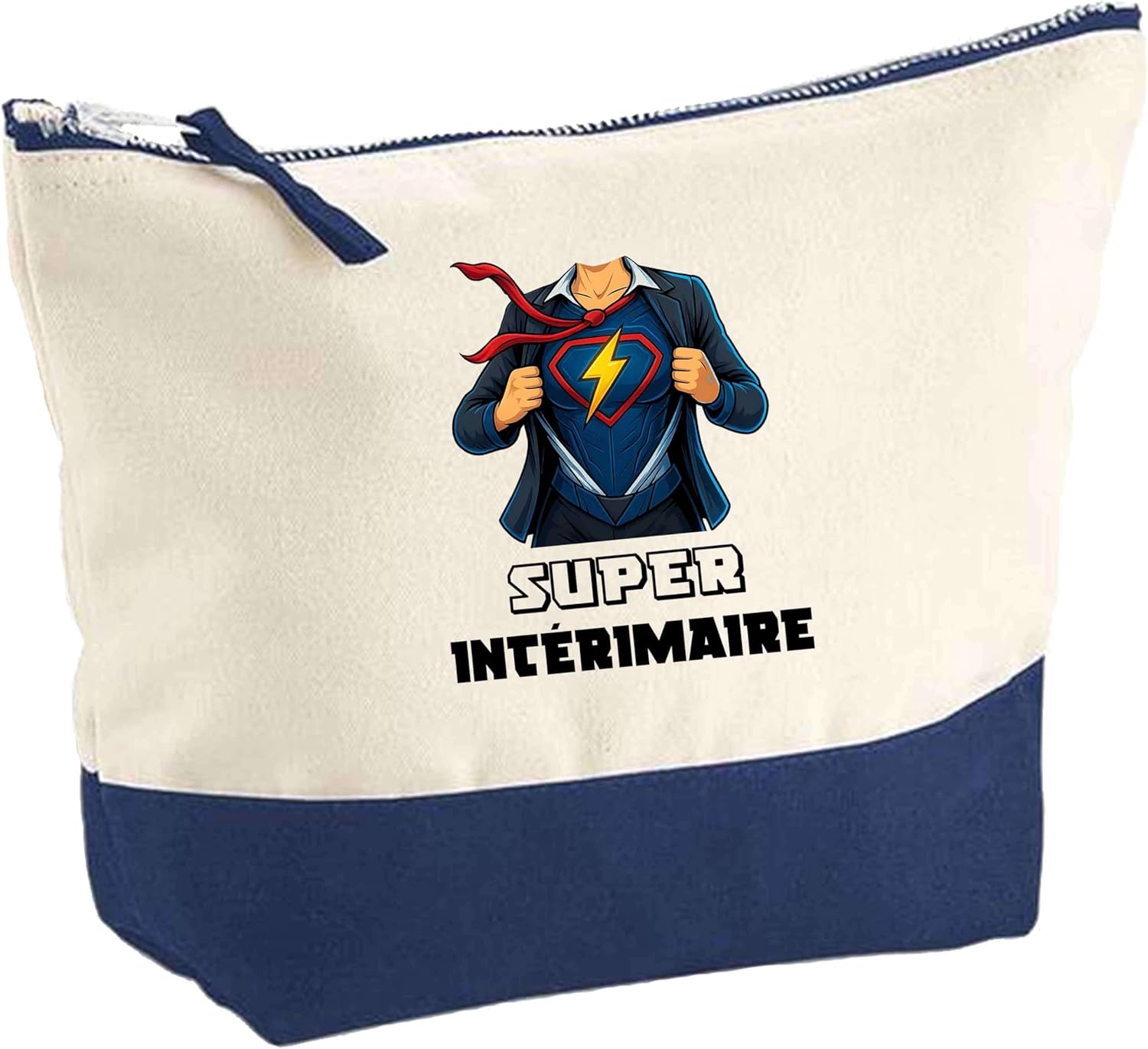 Pochette Super Intérimaire - Idée Fête des mères Cadeau Travail Retraite Trousse Grand Format Maquillage Toilette