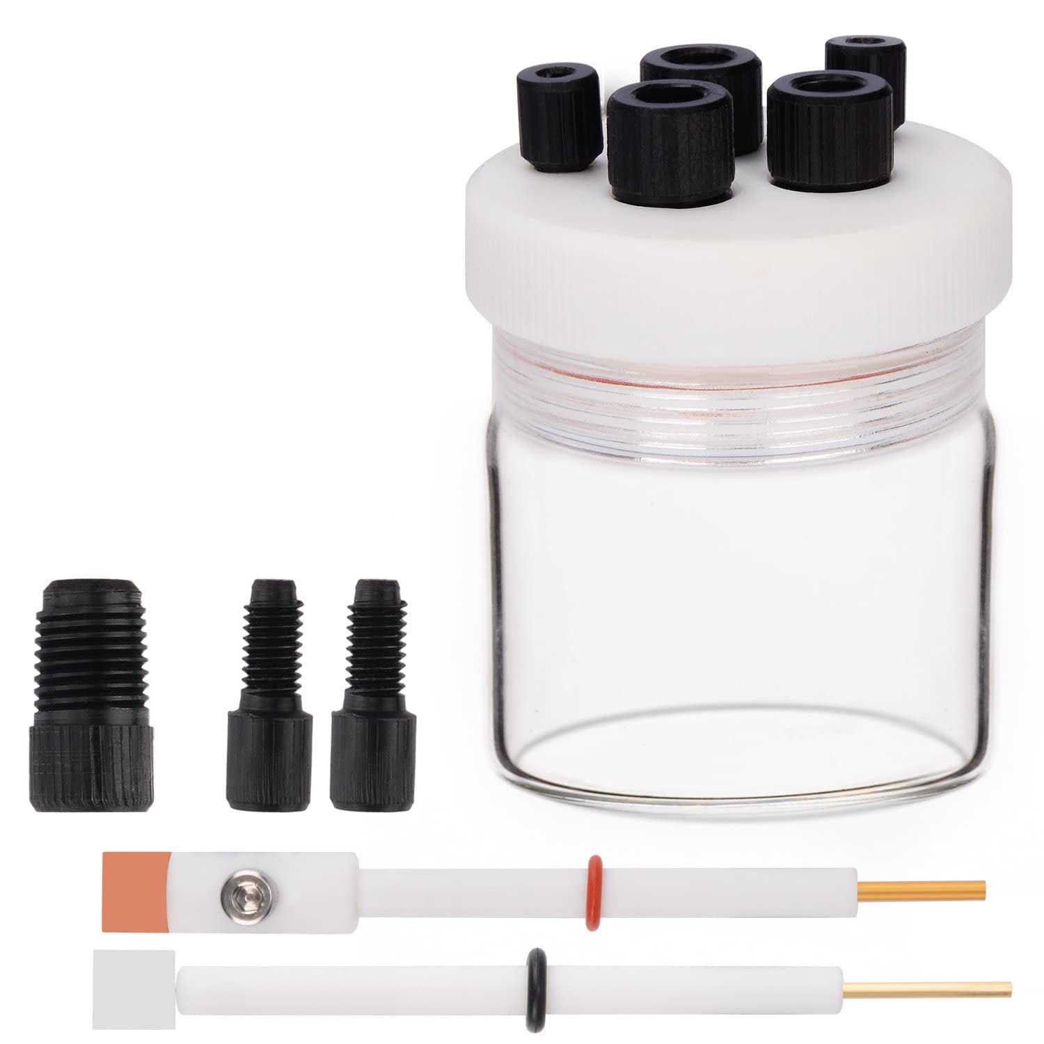 Cellule Électrolytique, Kit de Cellules Électrochimiques Scellées au Borosilicate Électrolyseur de Réacteur avec Couvercle en PTFE à 5 Trous, 100 ml