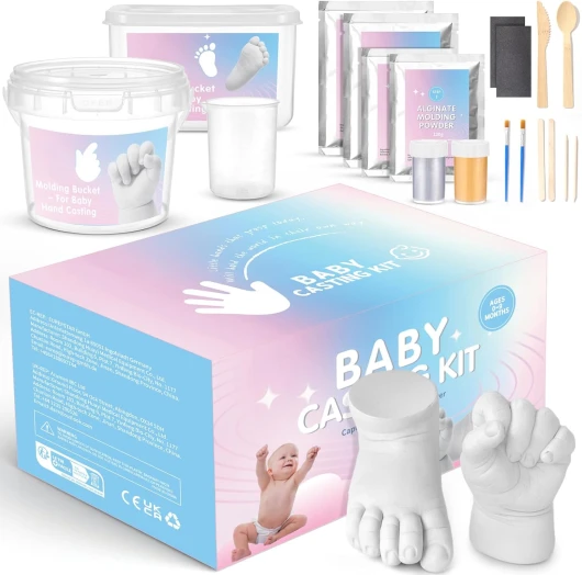 Kit de Moulage de Main, Taricor Kit Empreinte Bebe Moulage 3D, Non Toxique Empreinte Main Pied Bebe avec 2 Sachets d’Alginate et 2 Sachets de Poudre de Moulage, pour Cadeau de Souvenir