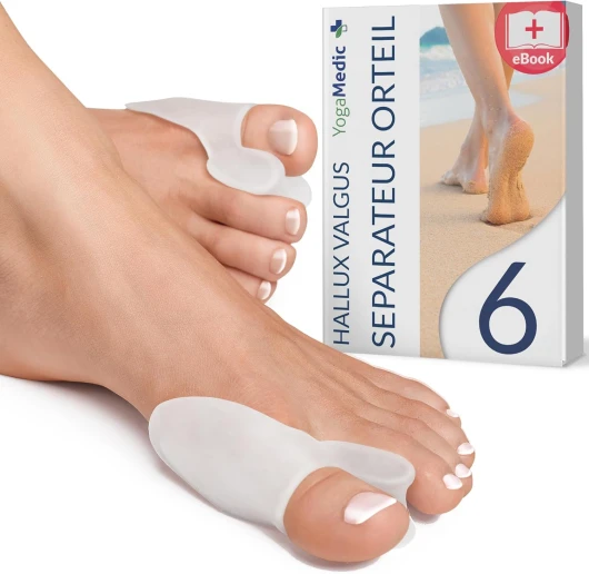 ® Correcteur Hallux Valgus & Séparateur Orteil, Détente du Gros Orteil, Étirement 6 pcs Ecarteur d'orteil - 0 % BPA - Silicone - Taille Unique, Protection Orteils se Chevauchant Unisexe