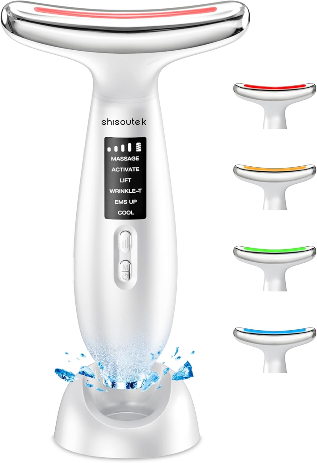 Appareil Anti Rides Visage Massage: Masseur Double Menton Lifting à 5°C Froid et 45°C Chaleur - Appareil de Beauté Electrique à 6 Modes LED 4 Couleurs - Visage Cou EMS Anti-Âge Raffermissement Massage Blanc