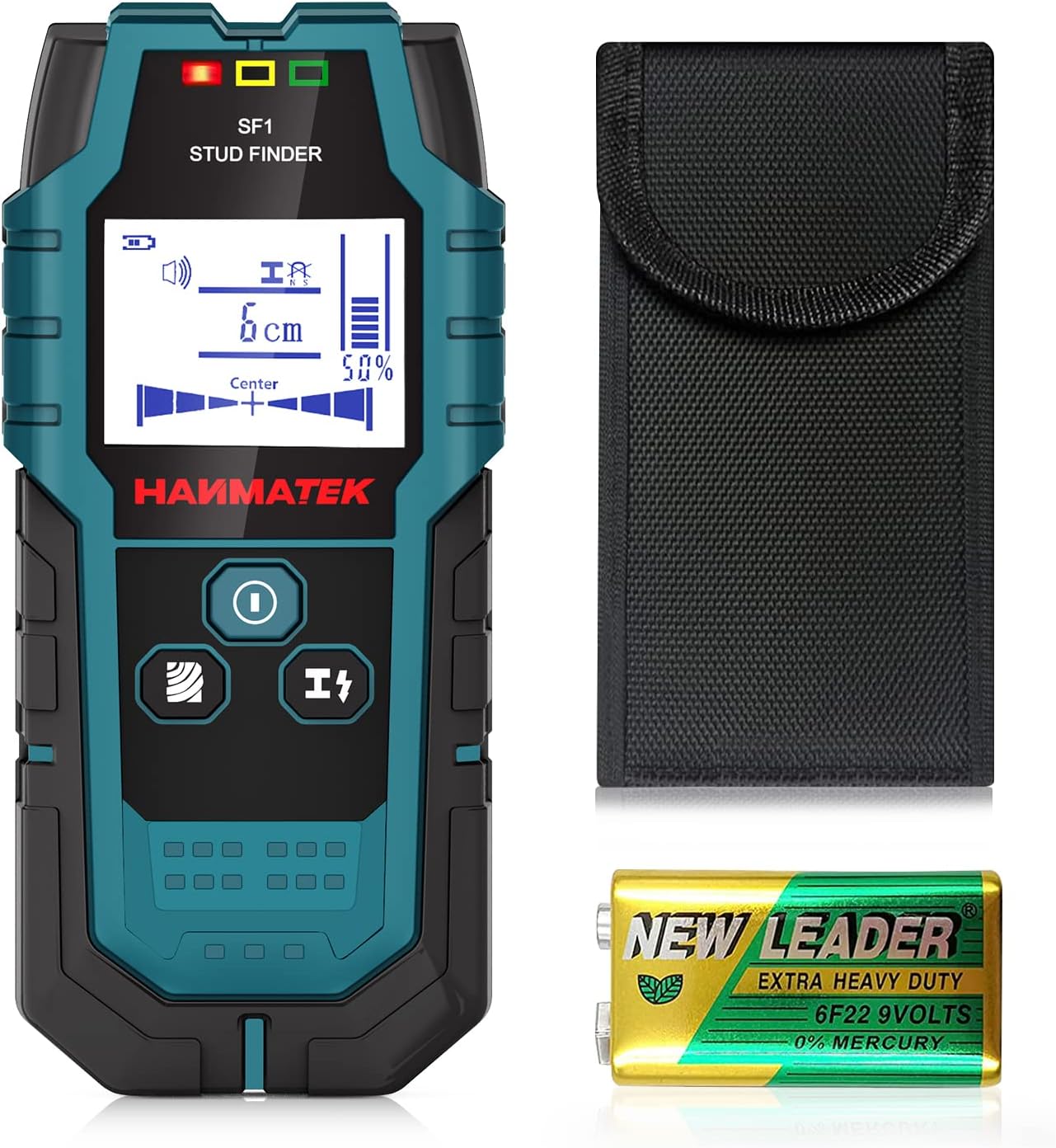 Détecteur Mural,Scanner Mural 4 en 1 HANMATEK SF1 pour Localiser Les Métaux,Chevilles en Bois, Câbles électriques CA Bleu sarcelle, noir
