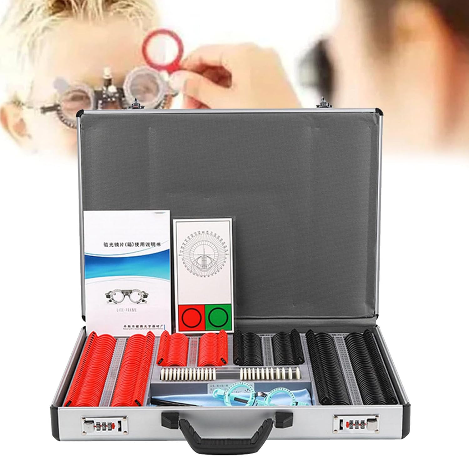 Cashwise 266 PCS Lentille d'essai Ensemble avec Un Cadre de Test de Lunettes de Mesure, Optique Optique optométrie de Jante Case Preuve de Preuve kit de Jante en Aluminium, Outils opticien