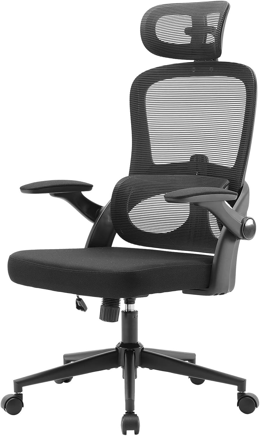 M102C Chaise de Bureau, Chaise Ergonomique Fauteuil de Bureau Dossier Haut, Chaise de Bureau Grande et Haute avec accoudoirs rabattables, Soutien Lombaire réglable, Chaise avec appuie-tête，Noir