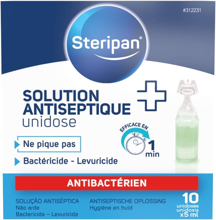 Solution Antiseptique Unidose - Ne Pique Pas - Élimine 99,9% des Bactéries - Bactéricide et Levuricide - 10 Unidoses x5 ml Unique