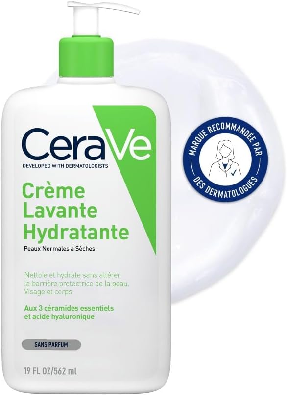 CeraVe - Crème Lavante Hydratante 236ml + Lait Hydratant 20ml - Crème Lavante Hydratante 24h Nettoyant Visage & Corps à l'Acide Hyaluronique sans savon pour Peaux Normales à Très Sèches 1 g (Lot de 1)