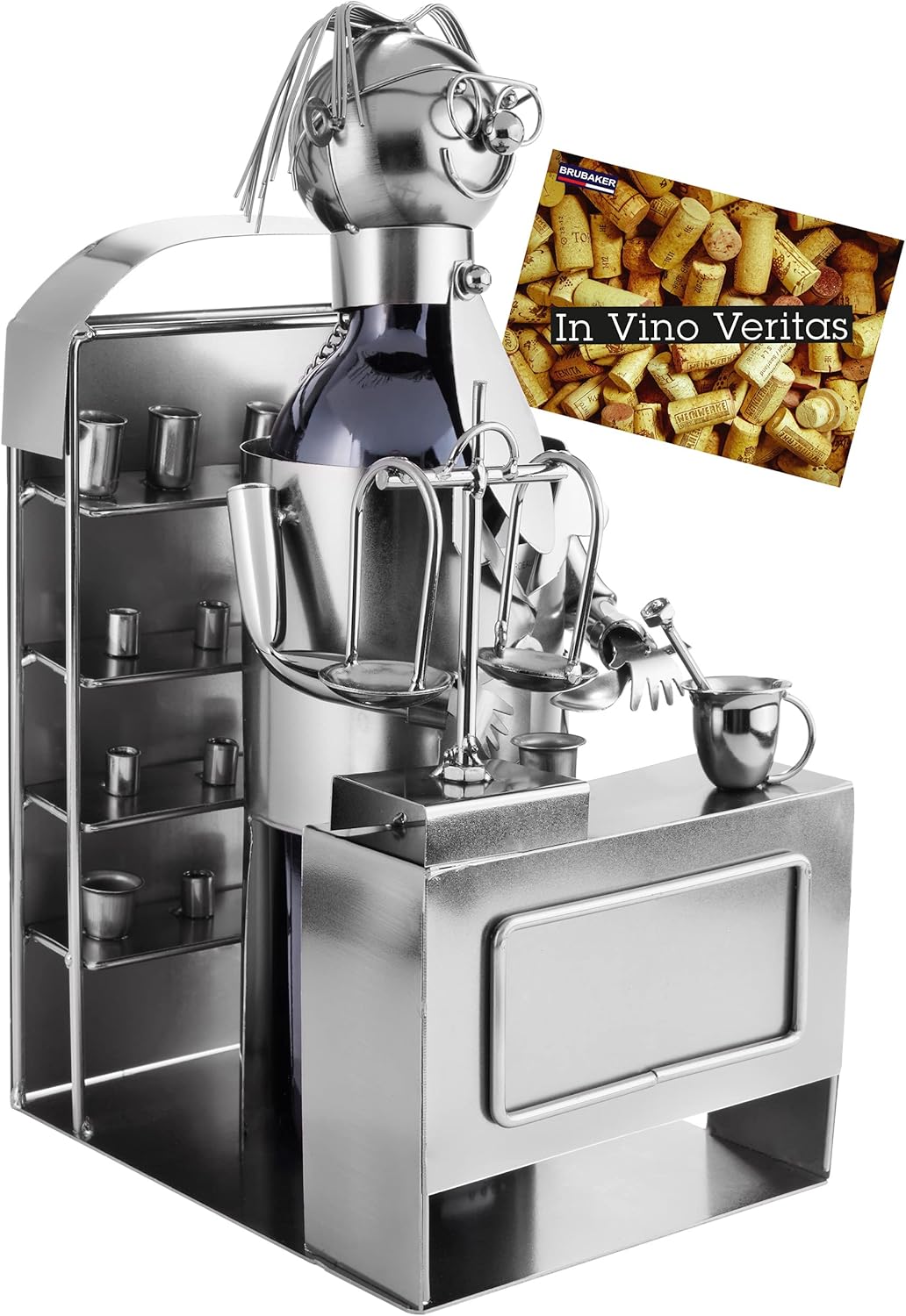 Porte-Bouteille de vin - Pharmacien - Sculpture en Métal - Carte de voeux INCL - - Idée Cadeau Originale