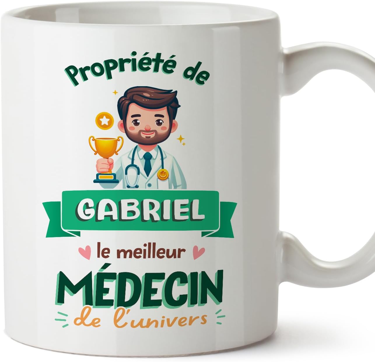 Tasses Personnalisables pour MÉDECIN homme - En Français - Cadeau Personalisé- Propriété de - 11 oz / 330 ml Masc-propriété de