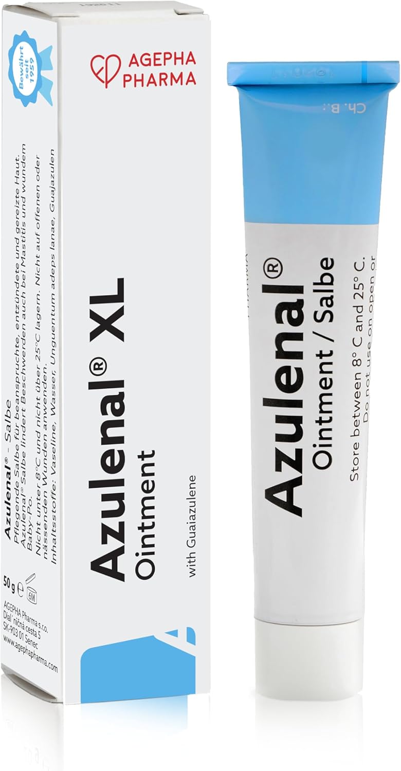 Azulenal Onguent avec guaiazulène, crème à usages multiples pour éruptions cutanées - crème anti-démangeaisons - mamelons douloureux - érythème fessier - convient aux bébés et aux mères (50g)