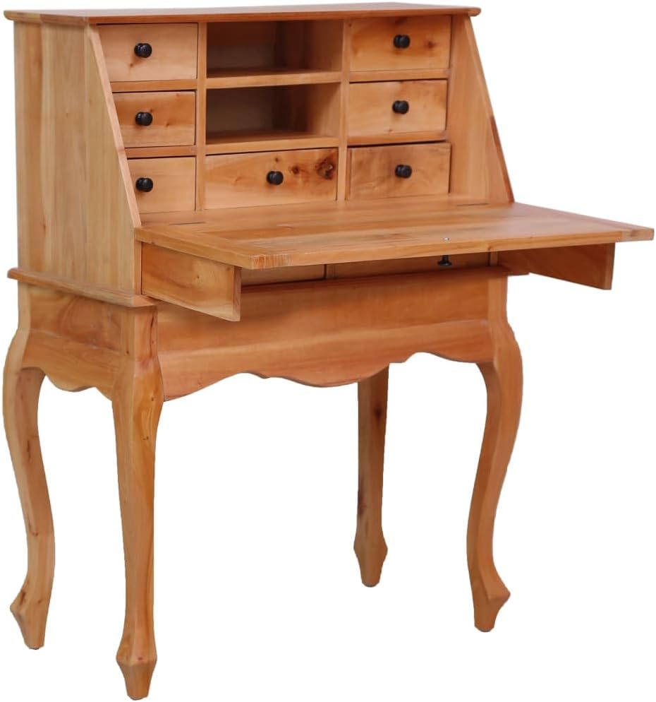 Bureau Secrétaire Bureau Antique avec 9 Tiroirs et 2 Compartiments Ouverts Rangement Maison Intérieur 78x42x103 cm Bois d'Acajou Massif Bois Clair