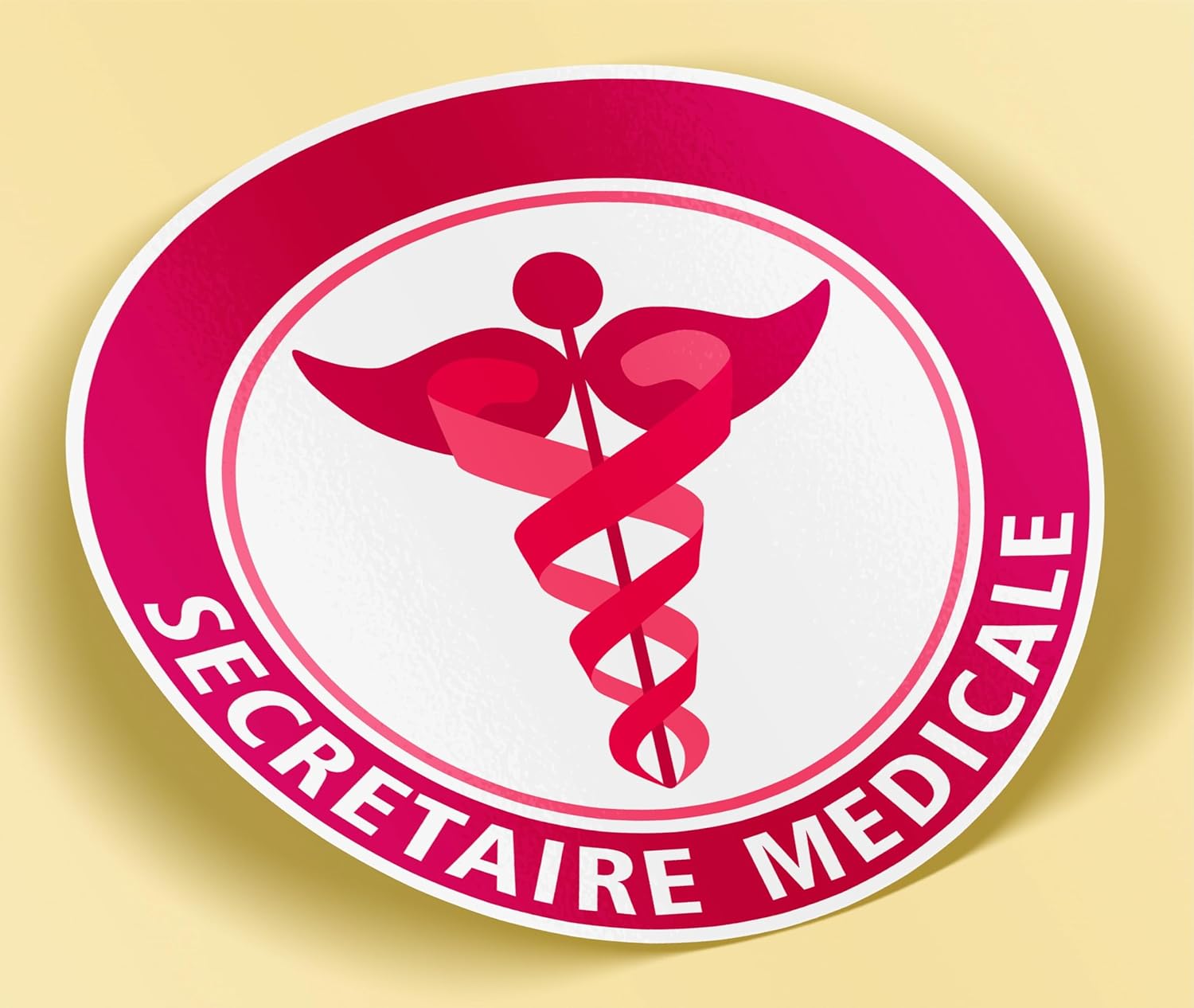 ® - Sticker/Autocollant - Vignette Caducée Rond Secrétaire Médicale - Type de Pose Vitrophanie* (S'applique sur Le Pare-Brise à l'intérieur du véhicule) Secrétaire Médicale (Rose)