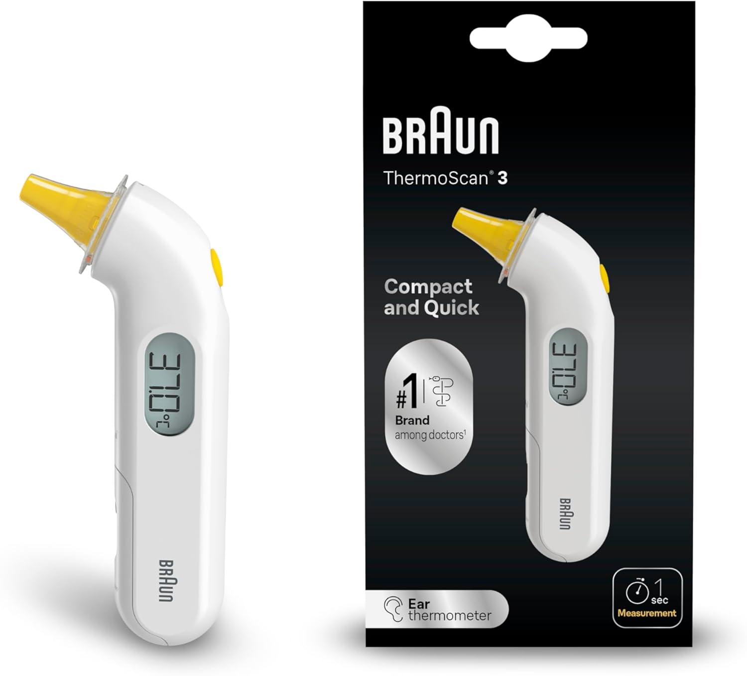 ThermoScan 3 Thermomètre auriculaire - Mesure rapide en 1 seconde - Indicateur sonore de fièvre - Convient aux bébés et aux nourrissons - Marque #1 auprès des médecins(1) - IRT3030