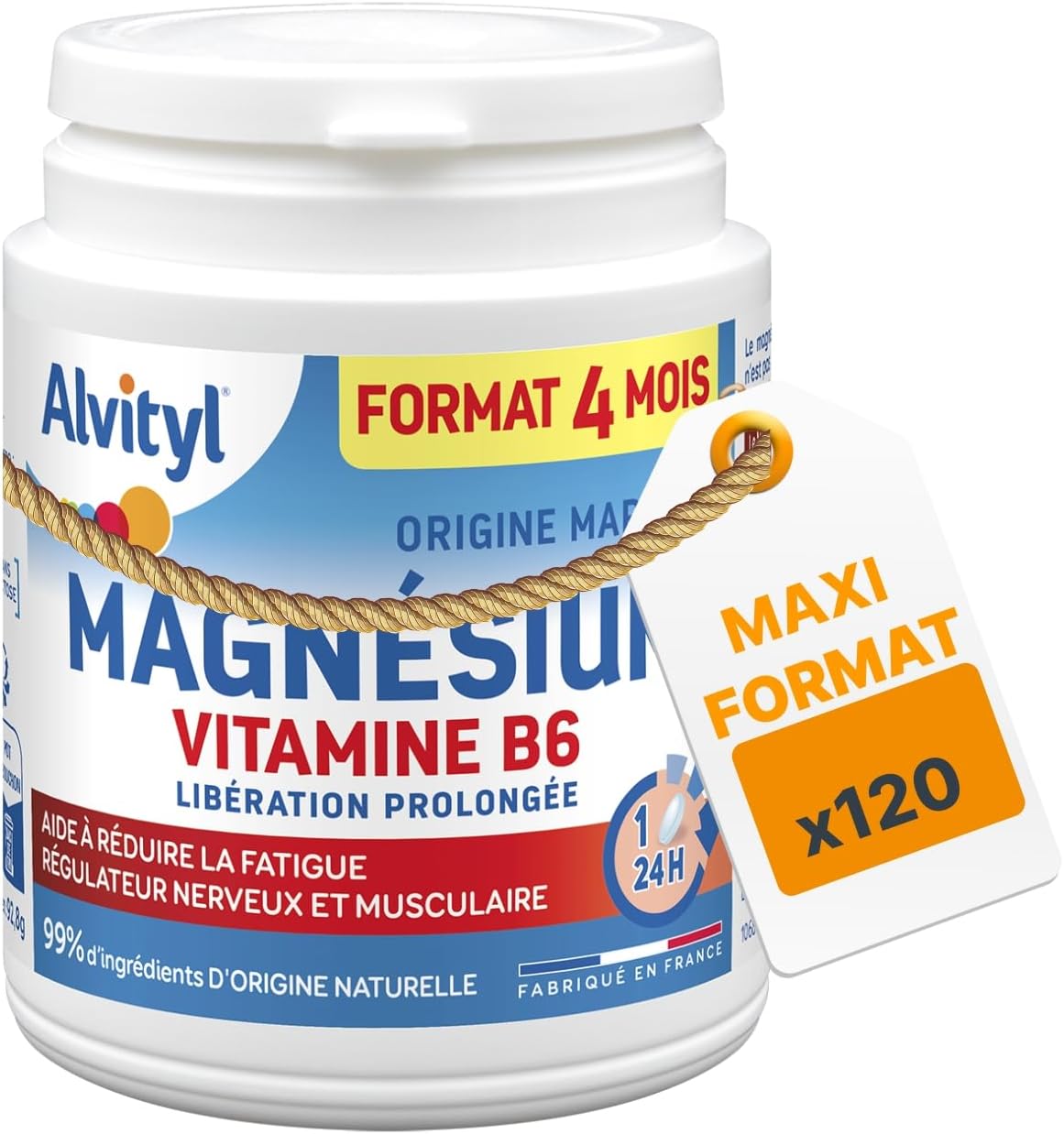 Magnésium 300mg + Vitamine B6 - Libération Prolongée - Diffusion lente et progressive - Magnésium d'origine Marine - Stress, Fatigue, Irritabilité - Fabriqué en France - Comprimés 120 Jours