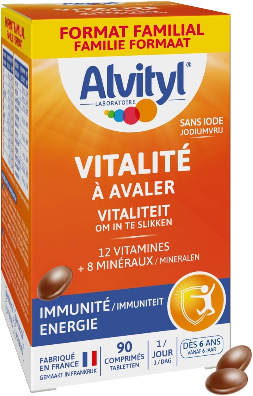 Comprimés Vitalité - 12 vitamines et 8 minéraux - Dès 6 ans - Maxi Format 90 comprimés Chocolat 90 unité (Lot de 1)