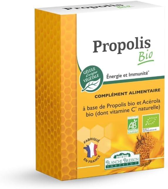 BLANCHE BRESSON - Propolis Bio - Energie & Immunité - Acérola Bio - Vitamine C Naturelle - Lutte contre la fatigue & Changement Saison, Vitalité - 60 Gélules - cure de 30 jours - Fabriqué en France