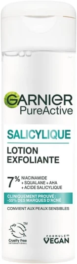 Pure Active - Soin Exfoliant Visage - Réduit Les Marques D'acné & Les Pores - Niacinamide, AHA & Acide Salicylique - Formule Liquide Légère - Vegan & Cruelty Free - Unisexe - 120 ml PureActive Lotion Exfoliante
