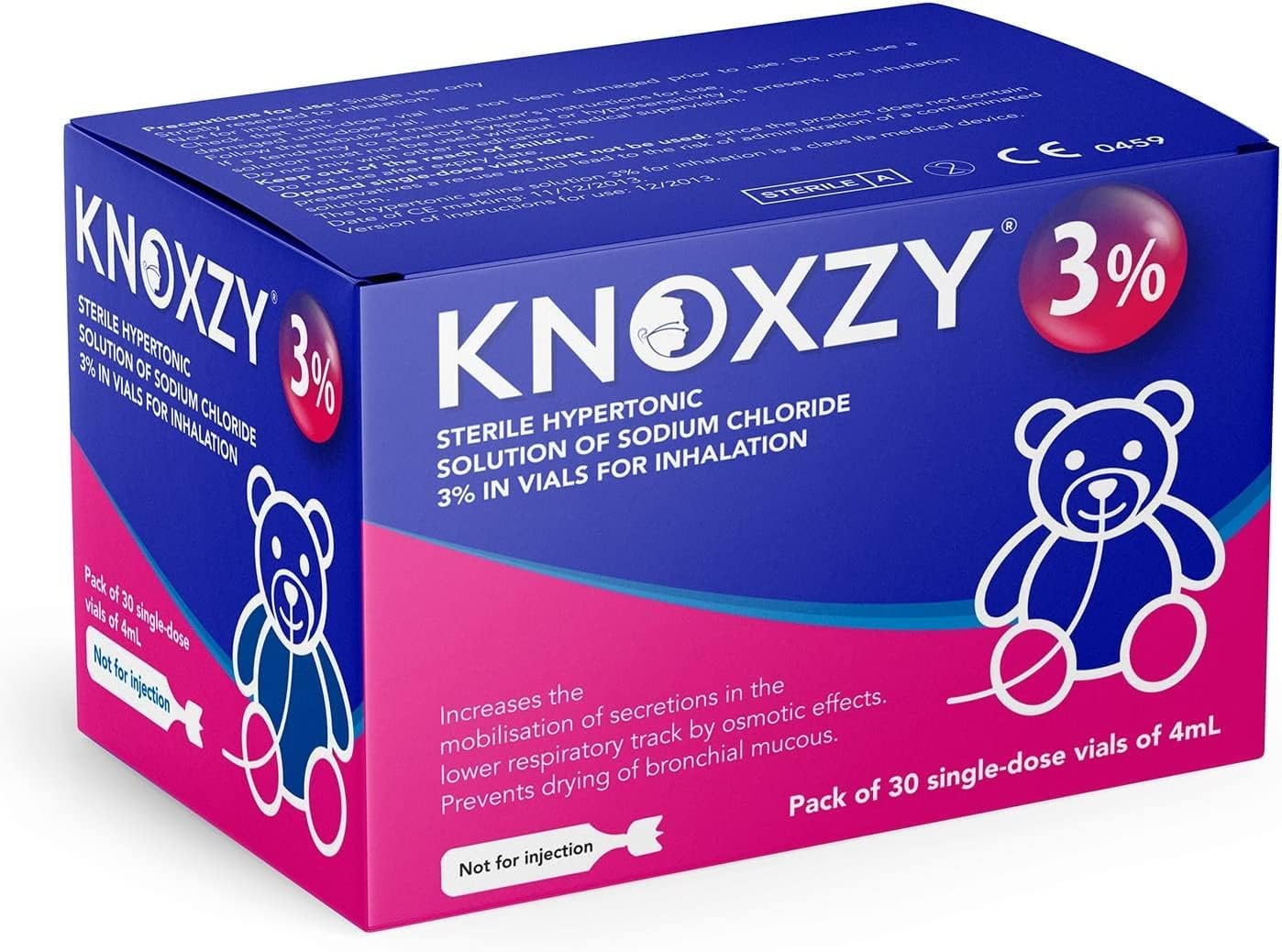 KNOXZY Solution d'inhalation hypertonique saline à 3 % pour adultes et enfants - La boîte contient 30 flacons à dose unique de 4 ml.