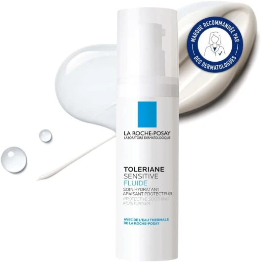 La Roche-Posay, Toleriane Sensitive, Fluide Hydratant Apaisant et Protecteur, Adapté aux Peaux Sensibles Mixtes à Grasses, Hydratation 48 H, Sans Parfum et Sans Alcool, 40 ml