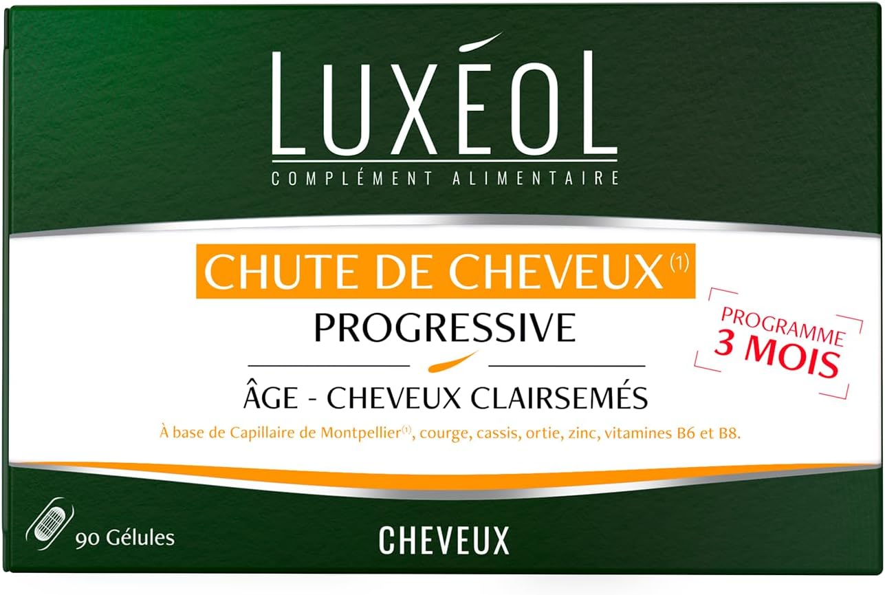 Chute De Cheveux Progressive - Complément Alimentaire - À Base De Capillaire de Montpellier, Plantes, Zinc & Vitamines B6 & B8 - Fabriqué En France - Programme 3 Mois - 90 Gélules