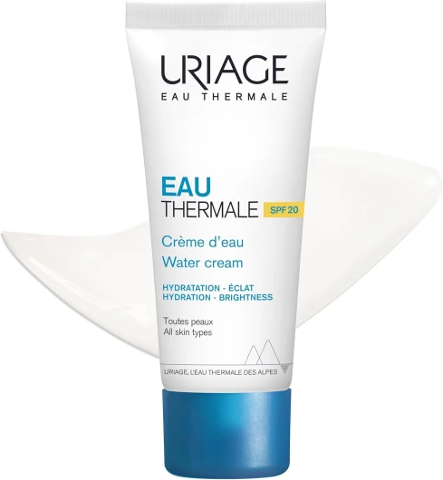 Uriage Eau Thermale Crème d'Eau SPF20 à l'Acide Hyaluronique - Hydratation 24H, Ravive l'éclat - Peau Douce & Souple - Parfum Floral Frais - Non Comédogène - Convient à tous les Types de Peaux - 40 ml