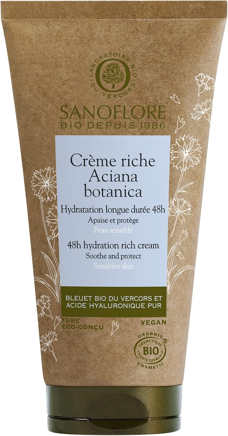 Crème Riche Aciana Botanica - Crème Hydratante Visage Riche Certifiée Bio - Hydratation 48H - Acide Hyaluronique Naturel - 50 ml