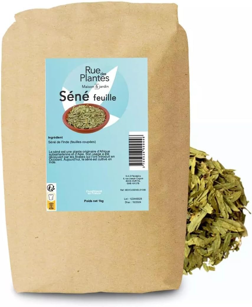 Feuilles de Séné Coupée, Origine Inde - Puissant Purgatif, Laxatif Naturel - Favorise le Transit Intestinal et le Nettoyage du Colon - Tisane Détox - Conditionnée en France, RUE DES PLANTES (1kg) 1 unité (Lot de 1)