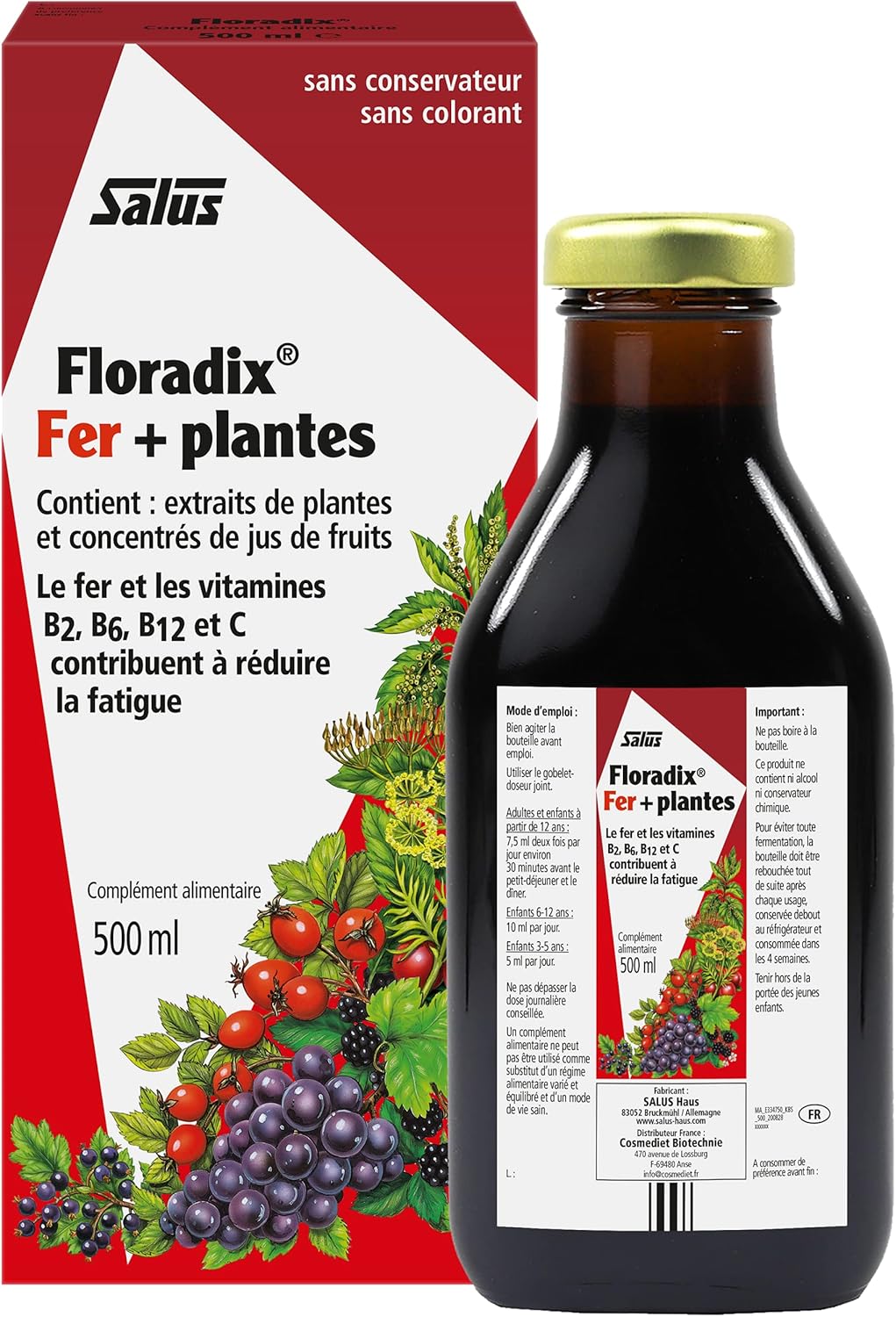 Floradix Fer + Plantes - Formule Liquide Riche en Fer - Enrichi en Vitamine C pour une Meilleure Absorption - 500 ml 500 ml (Lot de 1)