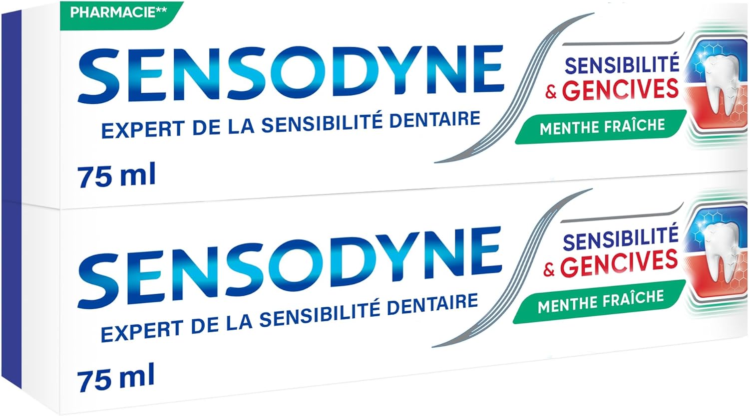 Dentifrice Sensibilité et Gencives, Menthe Fraîche, Traitement Des Dents Sensibles et Gencives, Lot de 2x75 ml