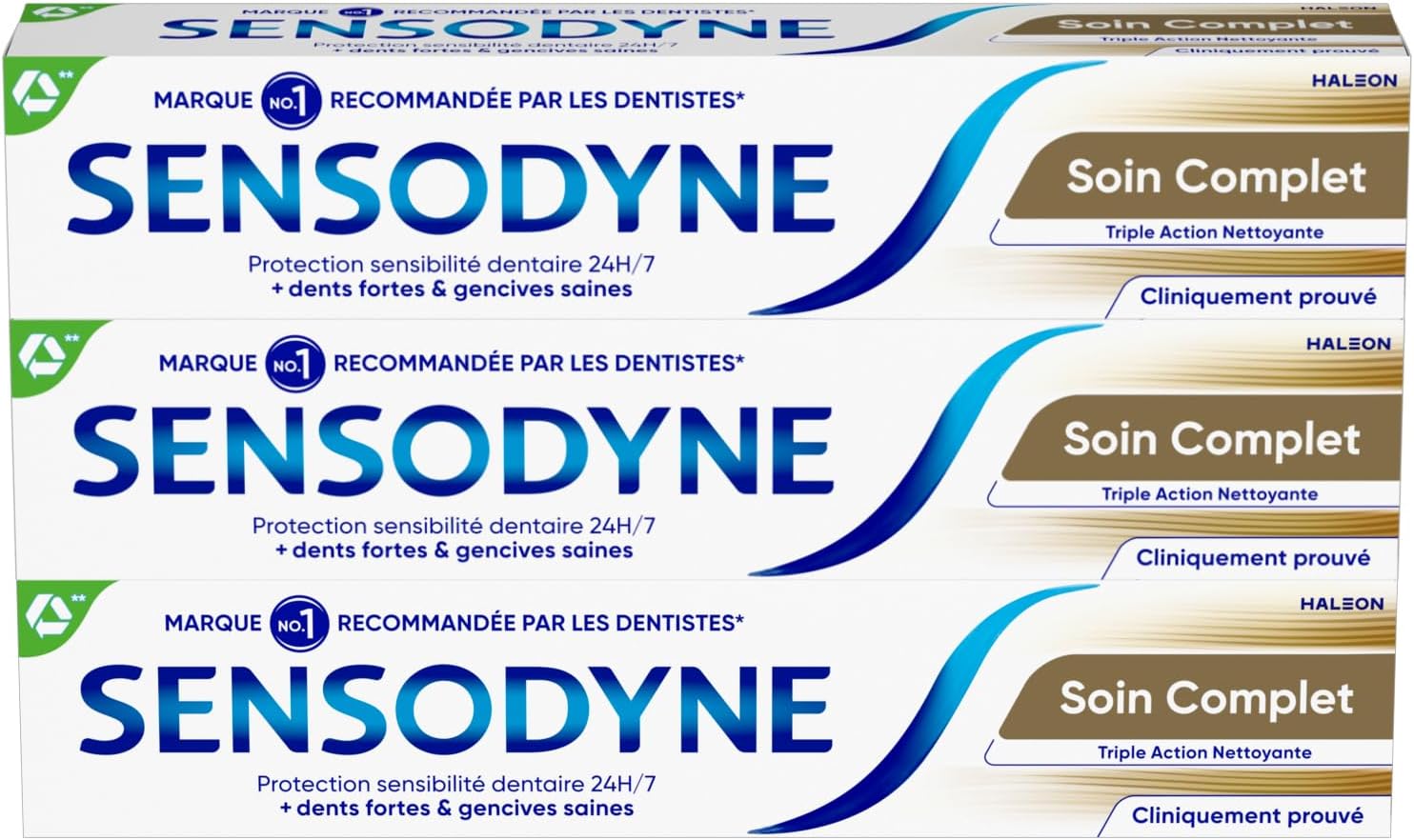Dentifrice Soin Complet, Pour les Dents Sensibles, Action Sensibilité 24h - lot de 3x75ml