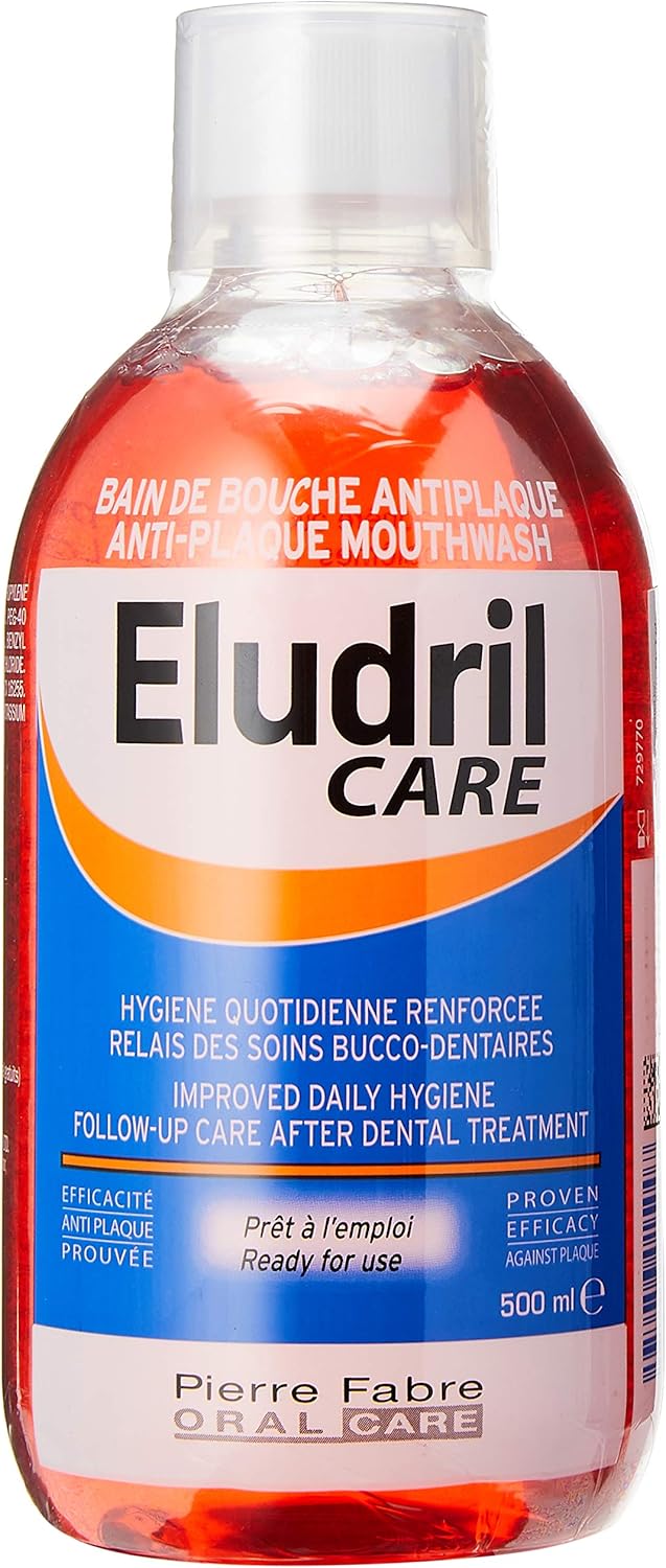 Eludril Bain de Bouche Antiplaque 500 ml - Antibactérien et apaisant - Sans menthe - Liquide - Adulte