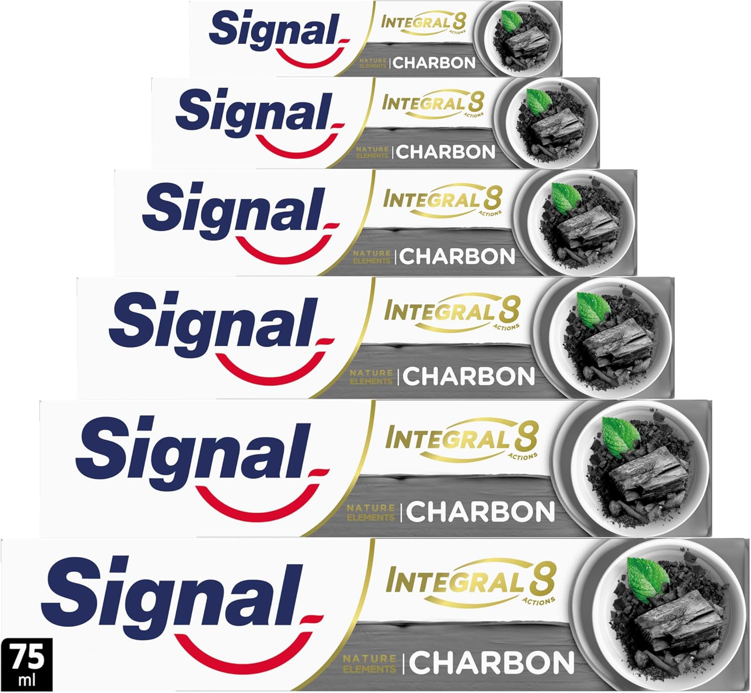 Dentifrice Integral 8 Nature Elements Charbon - Des dents plus blanches et une bouche purifiée - Zinc minéral - 96% d'ingrédients d'origine naturelle (lot de 6x75ml)