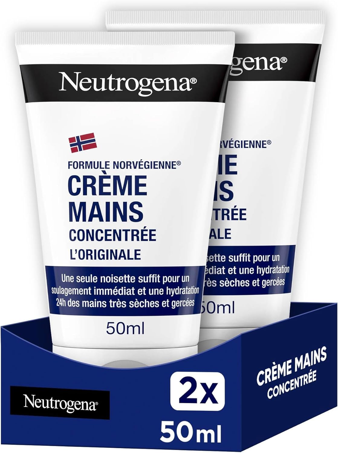 Crème Mains Concentrée L'Originale Formule Norvégienne (lot de 2 tubes de 50 ml) – Crème hydratante pour mains très sèches et gercées – Soulagement immédiat et hydratation 24 h Crème Hydratante 2x50ml