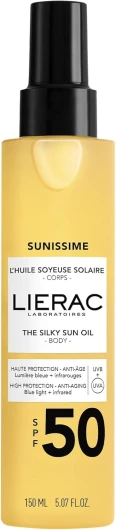 Lierac - Sunissime - L'Huile Soyeuse Solaire Corps Anti-âge Global SPF50 150ml - Soin Solaire Corps - Protège - Anti-âge - Sublime - Toucher sec - Fini satiné