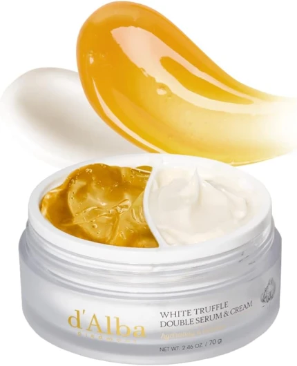 D'Alba Double Sérum et Crème à la Truffe Blanche Italienne, Soin de la Peau Coréen Végétalien, Crème Hydratante Personnalisable 2 en 1 aux Truffes Blanches, Adaptée à Tous les Types de Peau 70 g (Lot de 1)