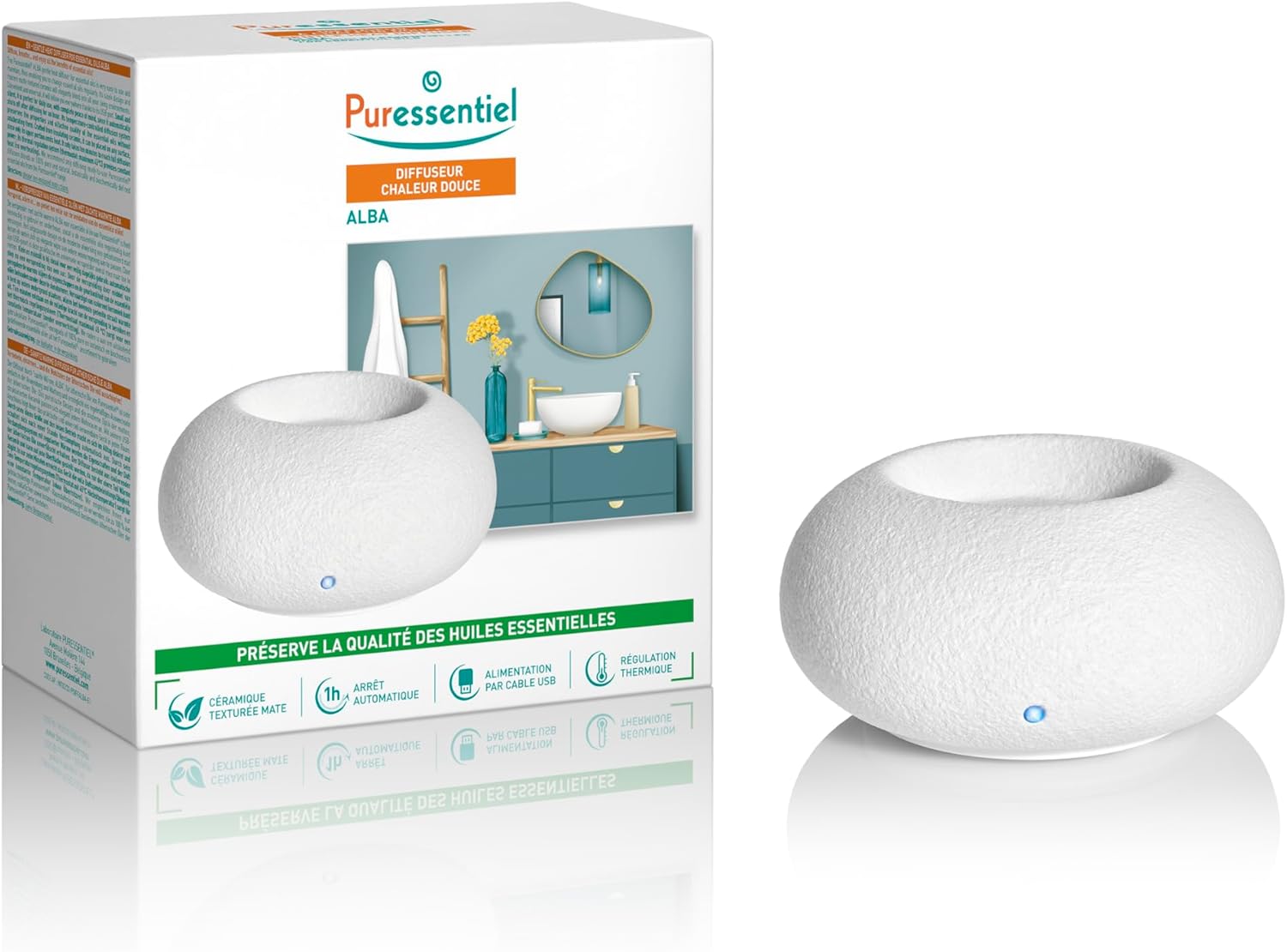 Diffuseur huiles essentielles à chaleur douce Alba - Diffusion par système de régulation thermique - Diffuseur céramique texturée mate - Silencieux -Arrêt automatique