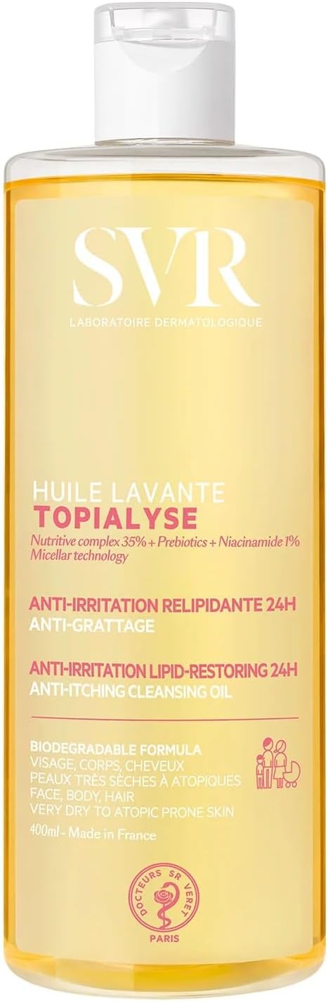Topialyse Huile Lavante - Huile nettoyante relipidante anti-grattage 24H - Pour peaux sèches à atopiques - Omégas 3-6-9, niacinamide, prébiotiques - 400ml 400 ml (Lot de 1)