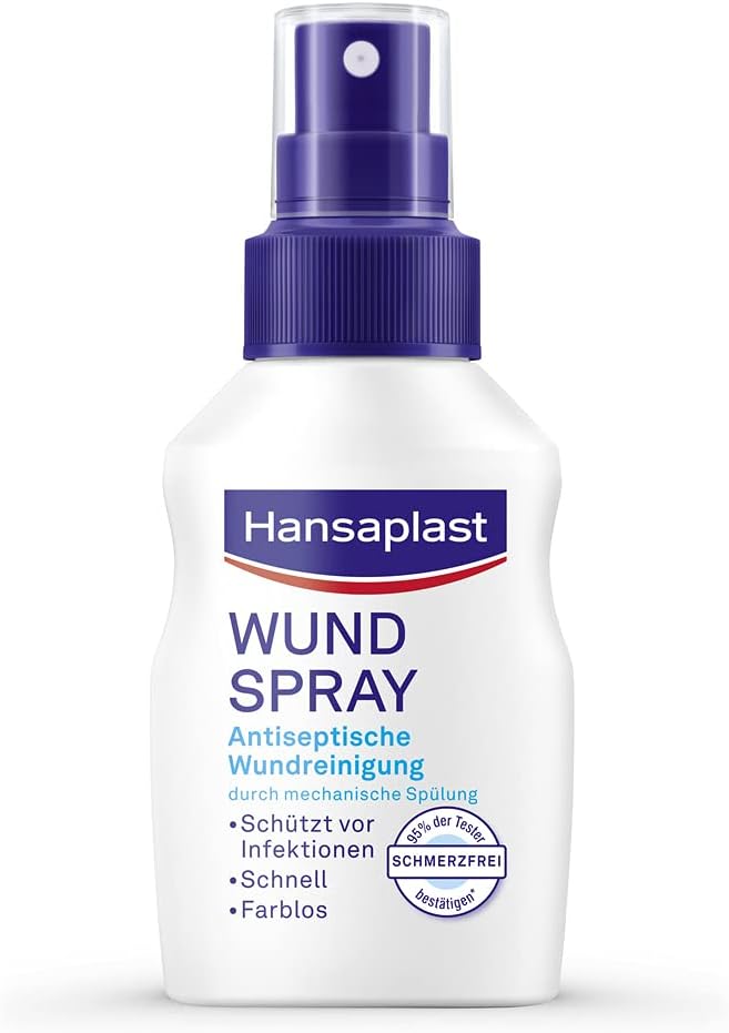 Spray pour plaies (50 ml), pour nettoyage antiseptique des plaies par rinçage mécanique, spray protège contre les infections des plaies, incolore et particulièrement doux pour la peau