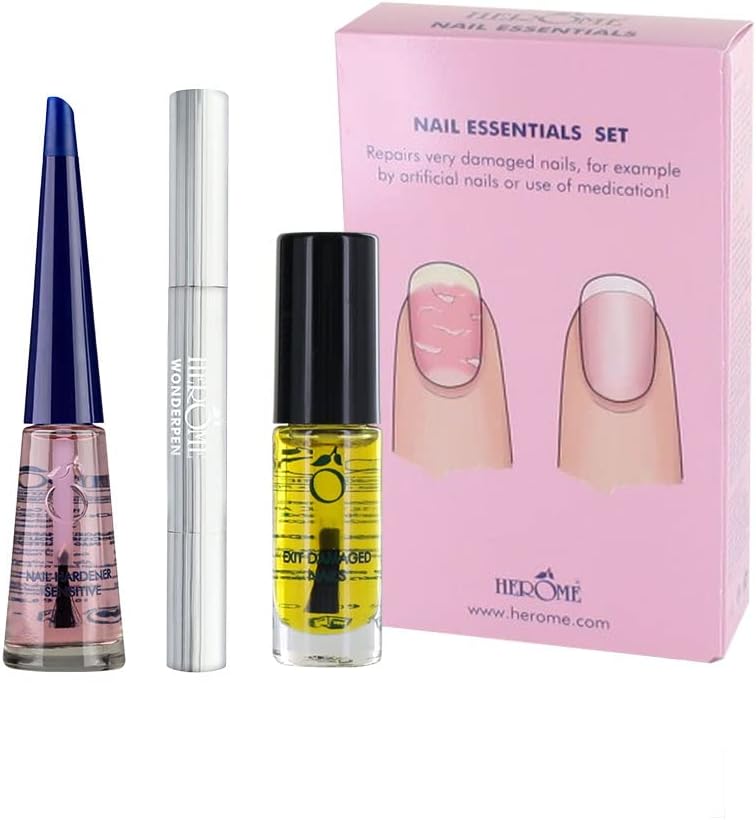 3-en-1 Nail Essentials Set (Rose) -Soin Réparateur pour les Ongles Cassés après des Faux-Ongles- Kit Avec Huile Ongles Abîmés, Sérum Cuticules et Durcisseur Ongles - Full-Size