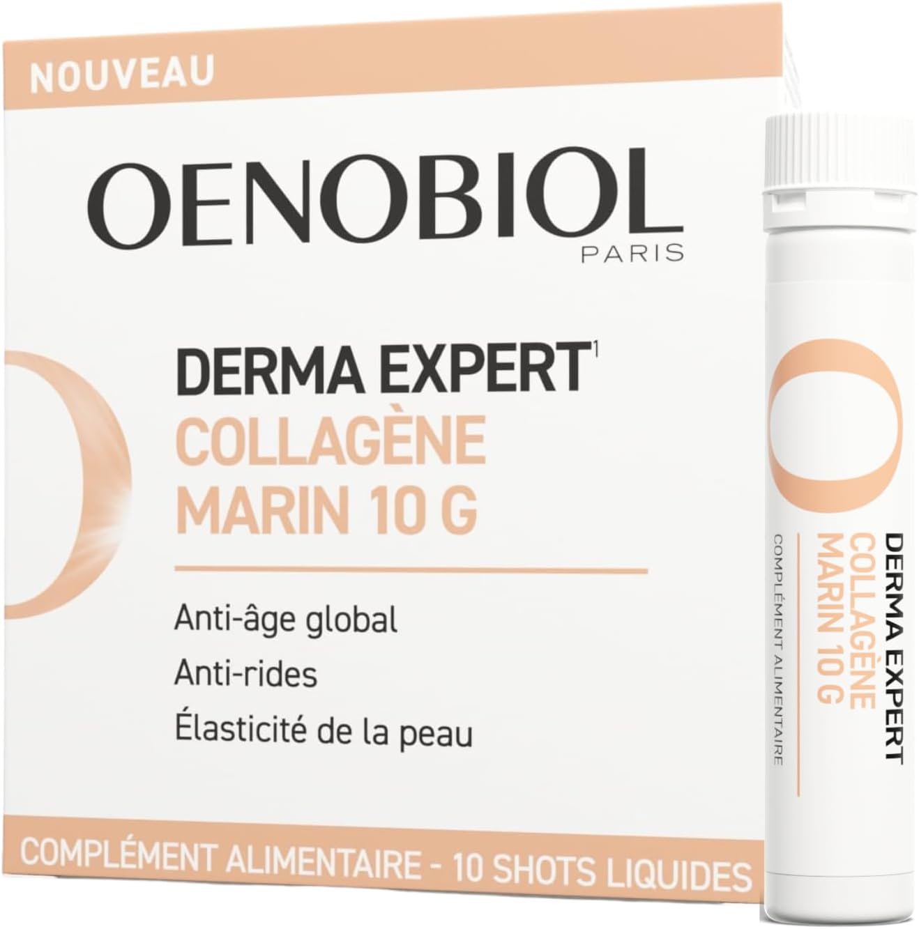 Derma Expert – Collagène Marin 10g - Anti-âge global - Anti-rides - Élasticité de la peau - Complément Alimentaire - 10 shots liquides