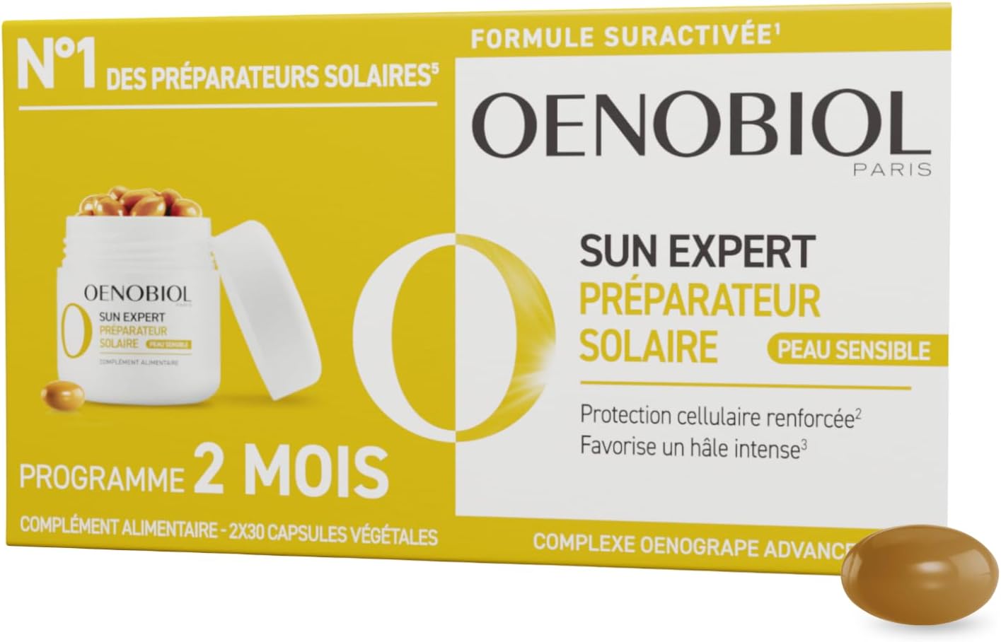 SUN EXPERT Préparateur Solaire Peau Sensible - Protection cellulaire renforcée2 - Favorise un hâle intense et éclatant - Complément Alimentaire 2x30 capsules - Programme 2 mois 60 unité (Lot de 1)