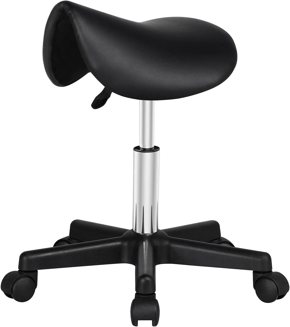 Tabouret roulettes Professionnel PU Tabouret Ergonomique Selle De Cheval Anti Mal De Dos à roulettes Pivotantes Hauteur Réglable 45,5-60 cm Noir