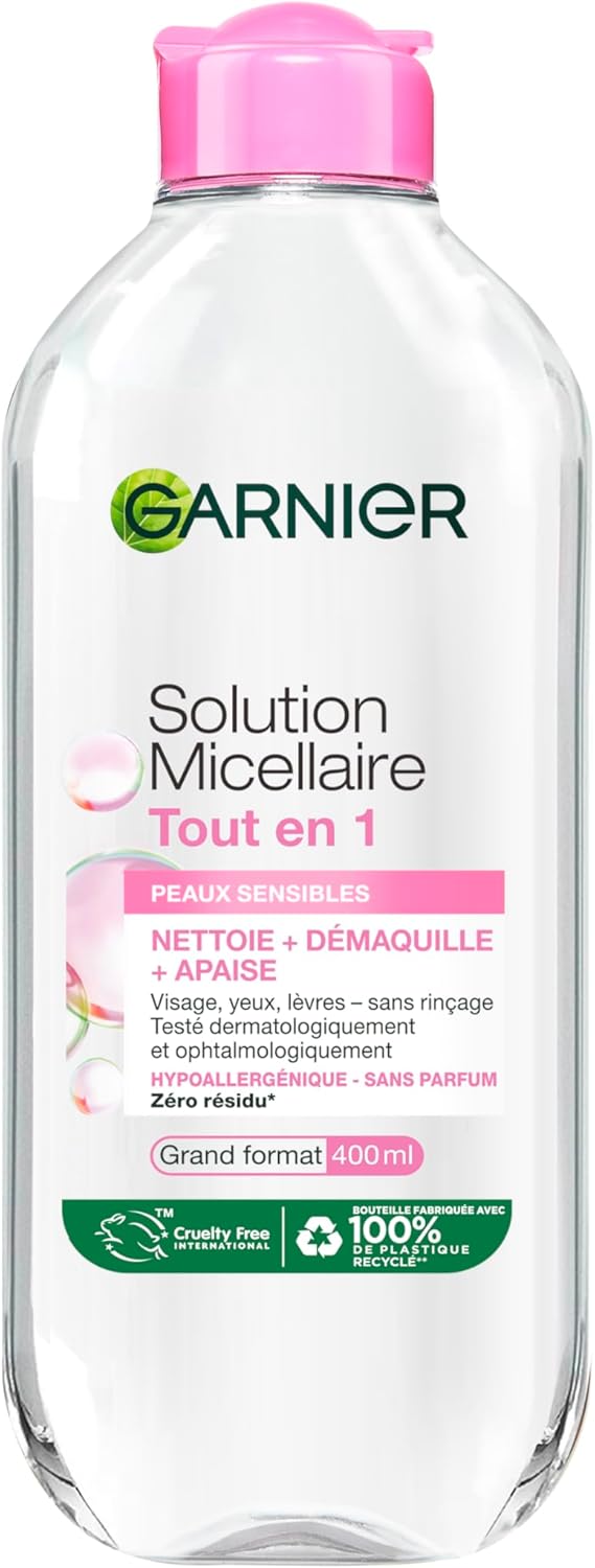 Skin Active - Solution Micellaire Tout-En-1 - Nettoie, Démaquille & Hydrate - Micelles & Glycérine Hydrantante - Sans Parfum - Visage, Yeux, Lèvres - Peaux Sèches & Sensibles - 400 ml Peaux Sèches et Sensibles 400ml